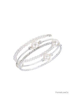 Vintage Multi-Layer Pearl Rhinestone Wrap Bangle Bracelet 1920s Wedding